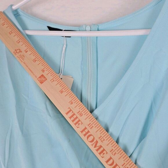 Dokotoo Aqua Blue Flutter Sleeve Midi Dress Women Size L V-Neck Fit & Flare - Picture 8 of 10